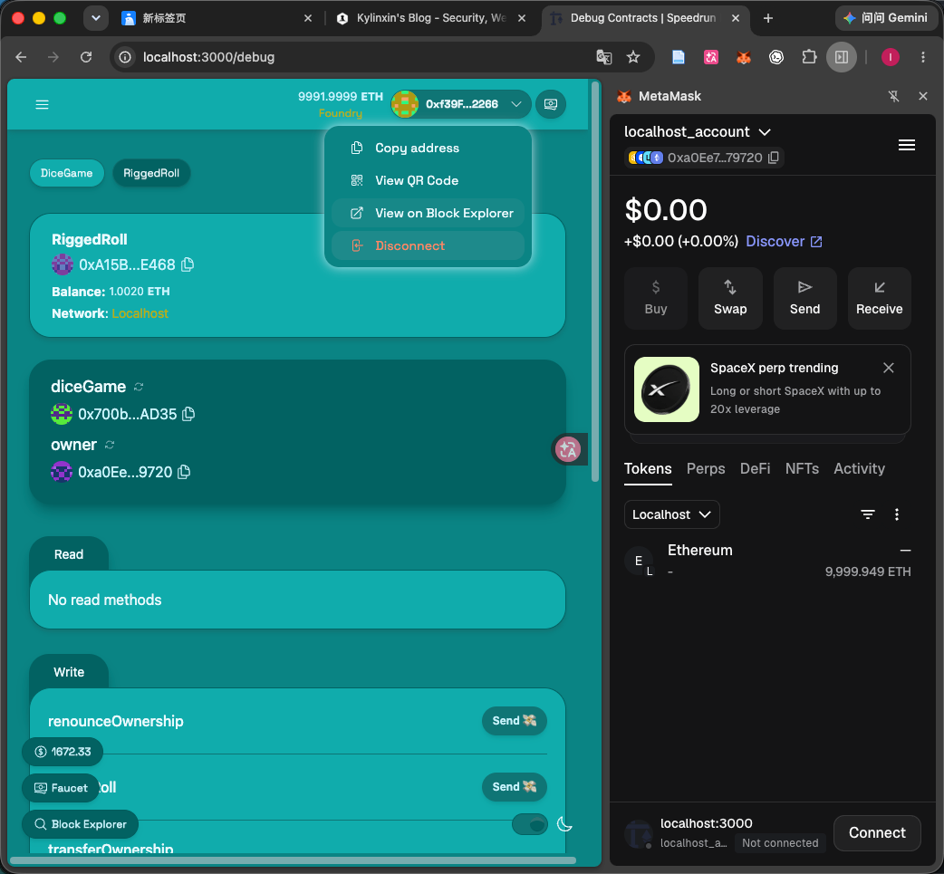 dApp 显示 0xf39F 但 MetaMask 是 0xa0Ee
